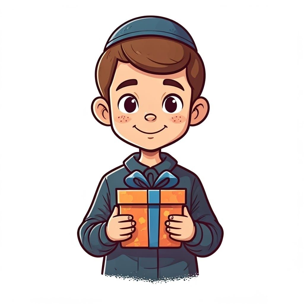 Haredi Jewish Boy with Gift in Hands, Raleigh Style Drawing