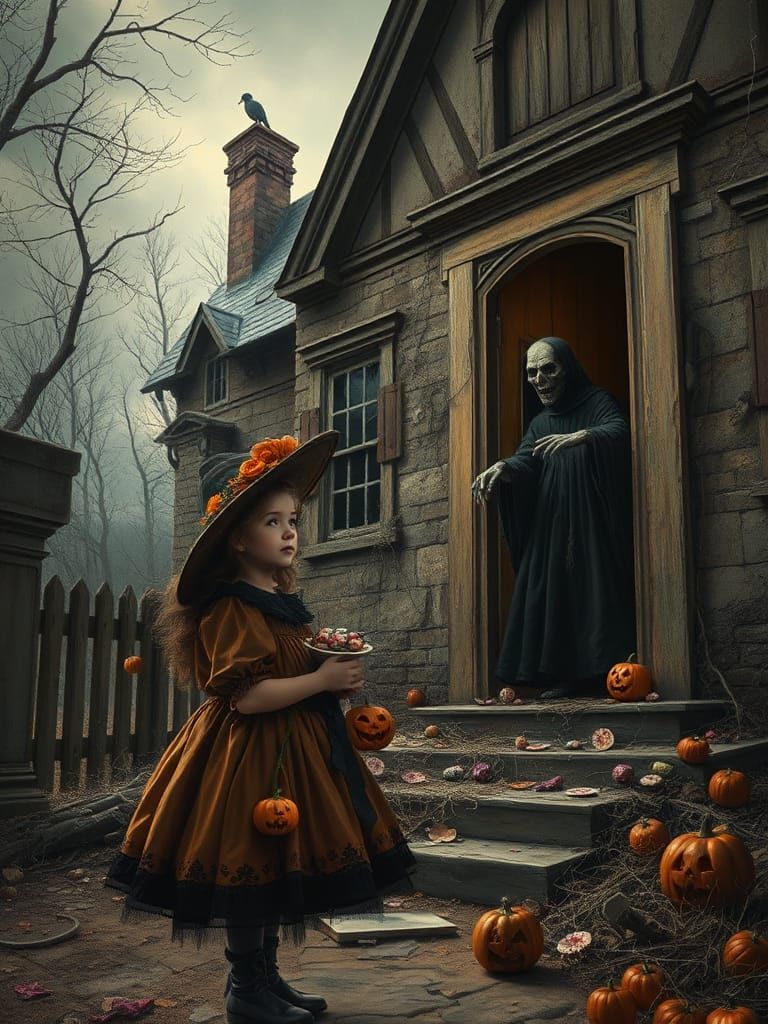 Girl in Halloween Costume at Haunted House