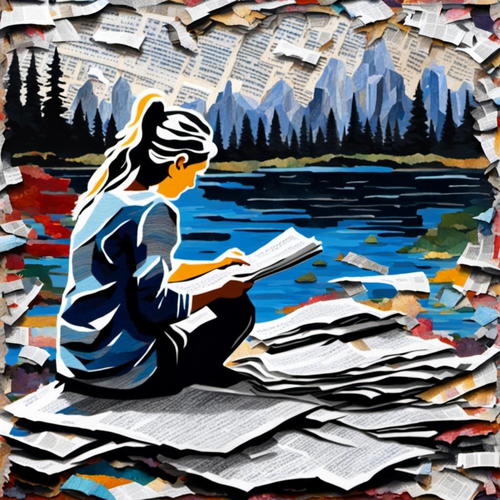 Textured Newspaper Collage with Painted Figure