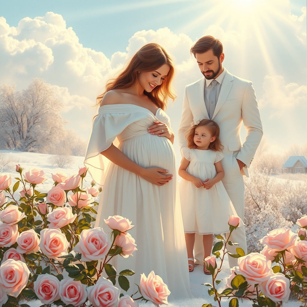Winter Rose Garden: A Family Portrait in Ethereal Light