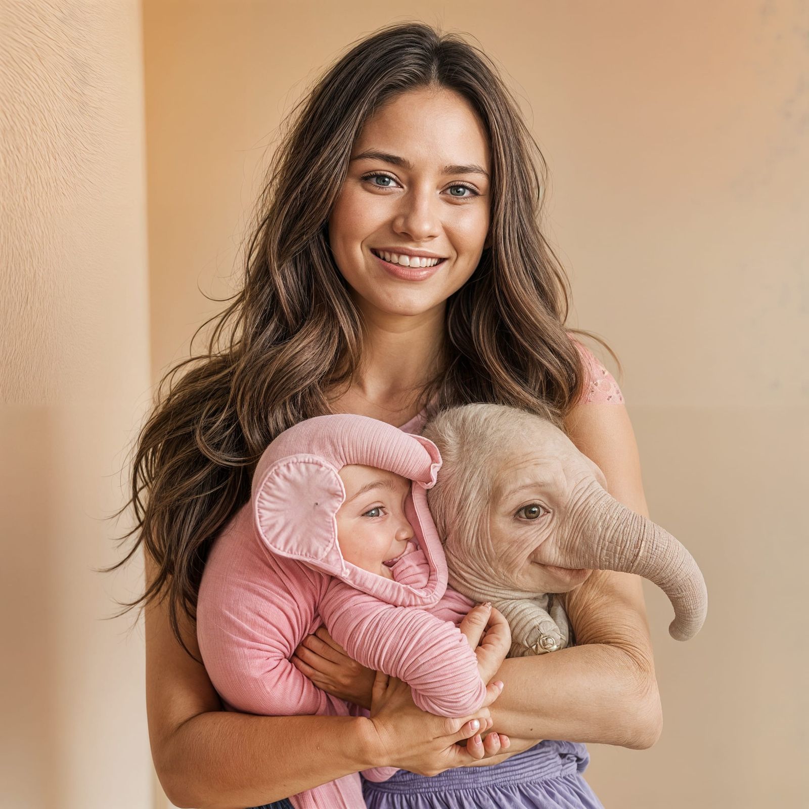 Woman with Pink Elephant in a Warm Scene
