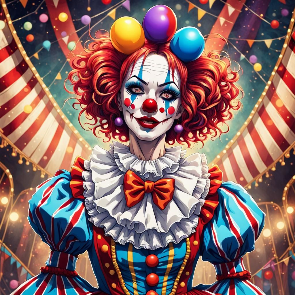 Anime Female Clown Portrait in Circuspunk Style