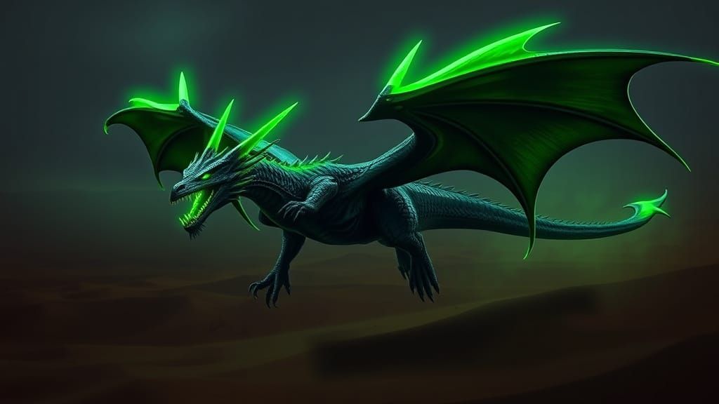 Majestic Black Dragon Soars Over a Desert