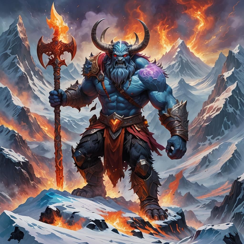 Frost Giant vs Fire Giant Epic Battle Scene