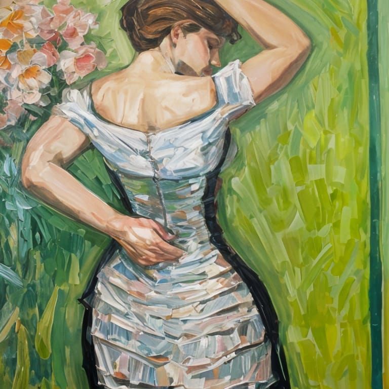 Woman's Full Figure Oil Painting in Impressionist Style