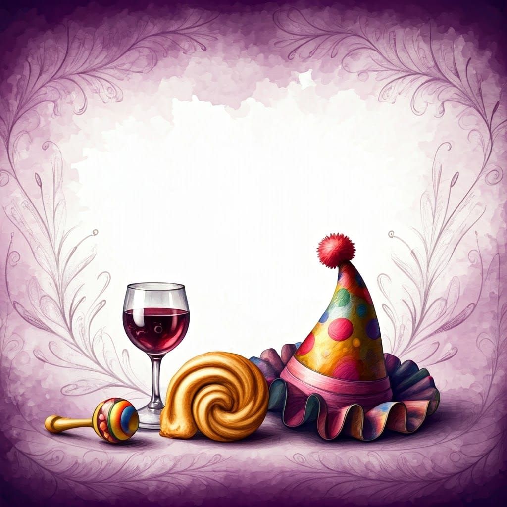 Ethereal Watercolor Landscape with Purim Elements