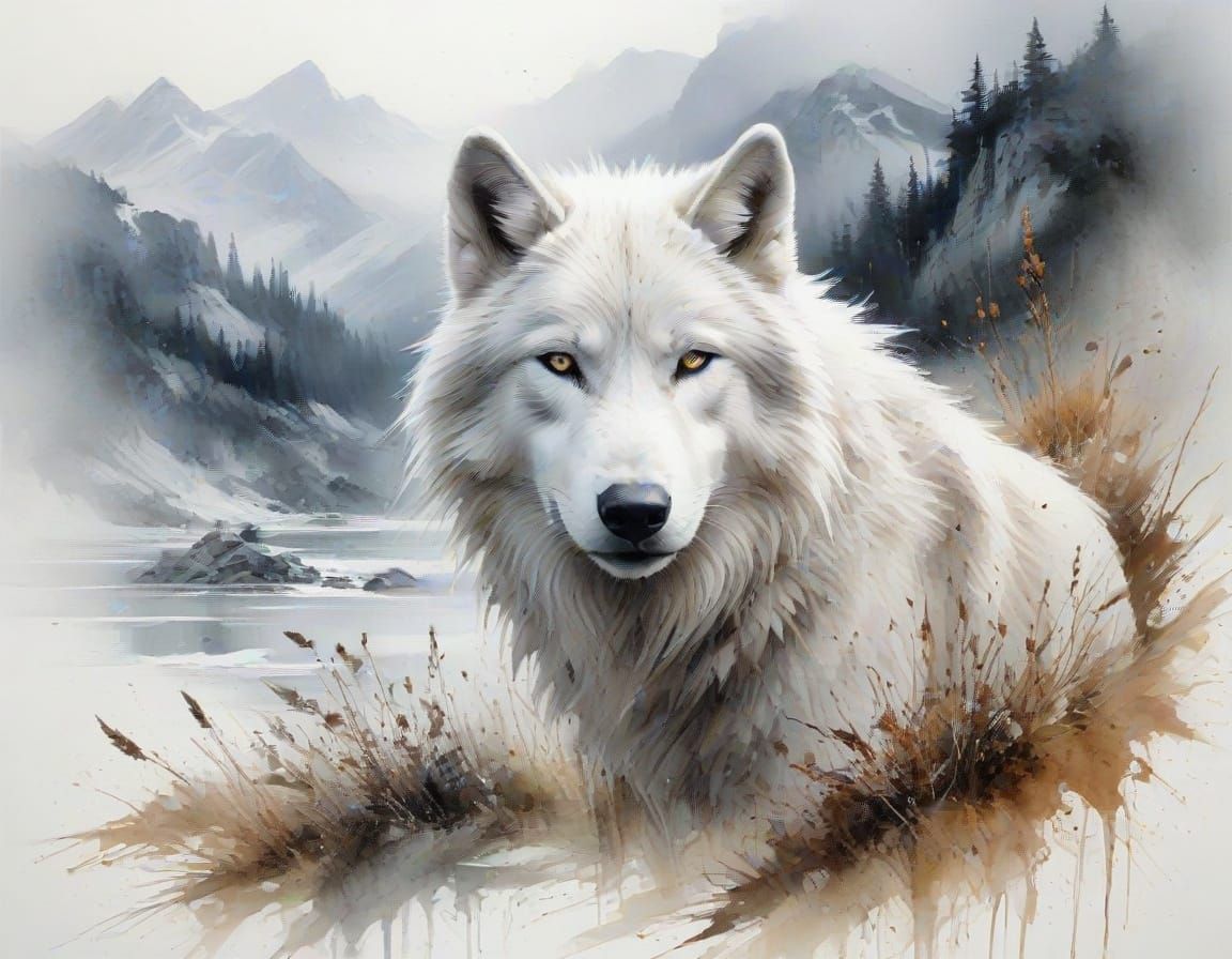 White Wolf in Spectacular Landscape