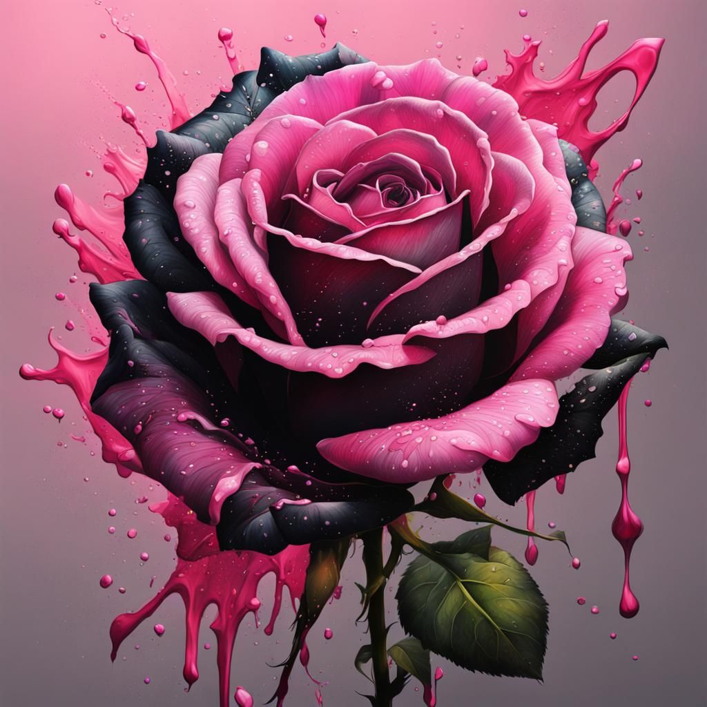 Hyperrealistic Pink and Black Roses Splash Art