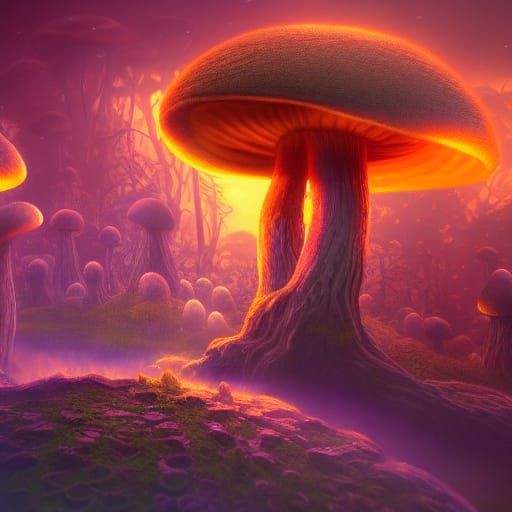 Fantastical Magic Mushrooms in Detailed Matte Painting