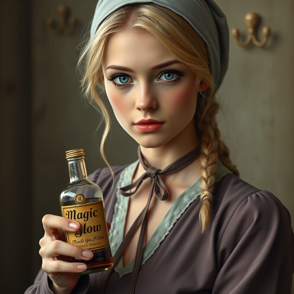 Amish Blonde with Ethereal Glow in Folk Art Style