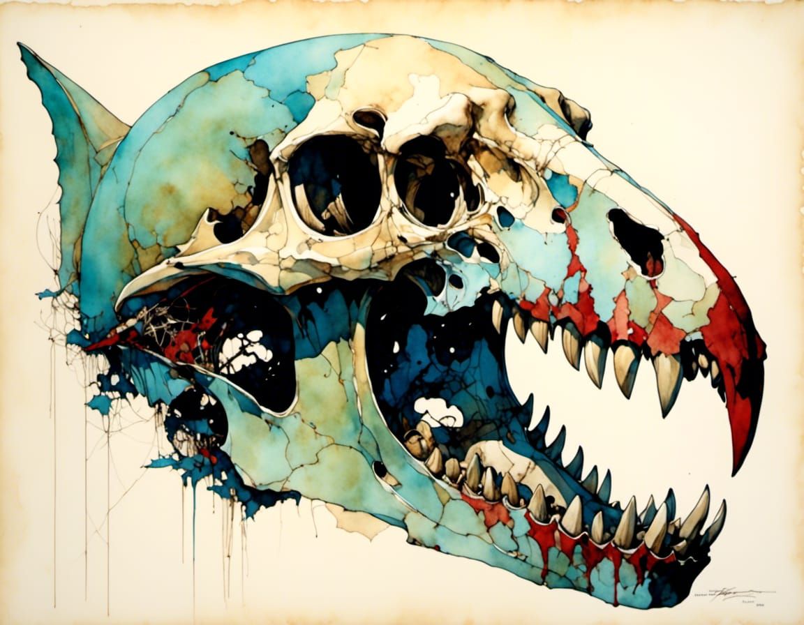 Animatronic Chimera Skull in Bold Sepia Tones