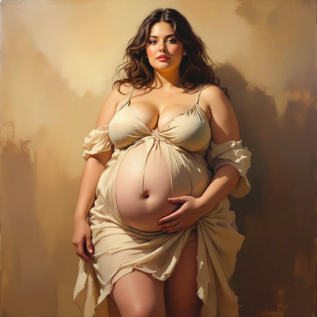 Voluptuous Woman in Golden Light, Expressive Realism