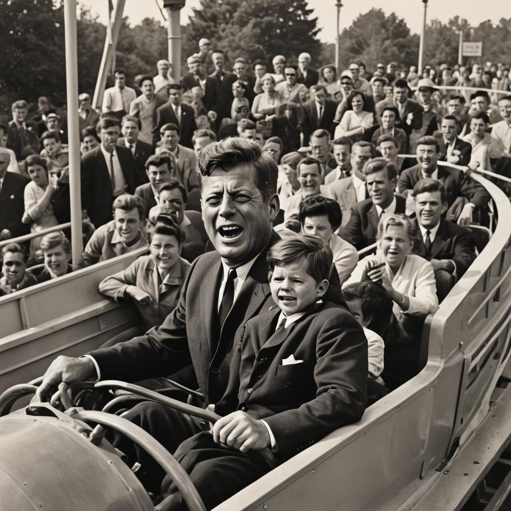 JFK's Frightened Rollercoaster Ride, 1960s Photo