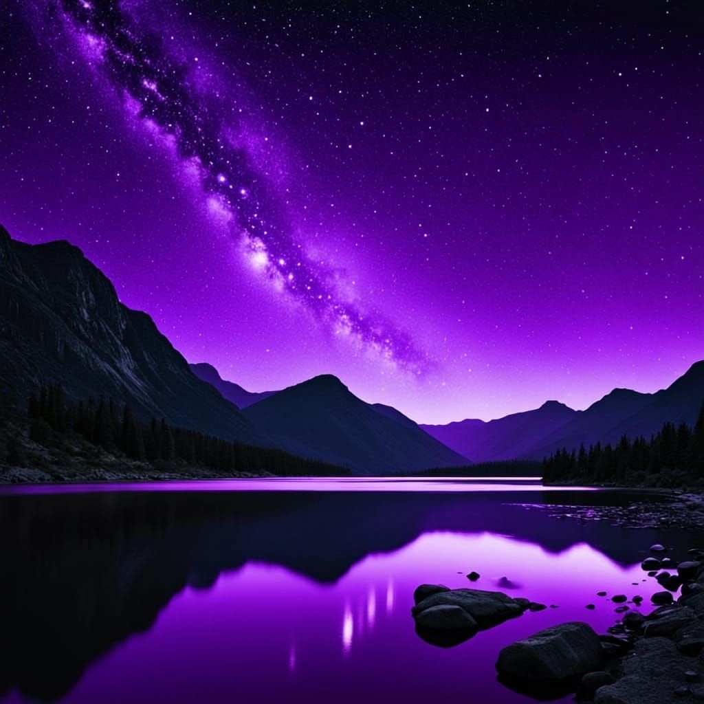 North Star Over Mountains and Lake on Moonless Night