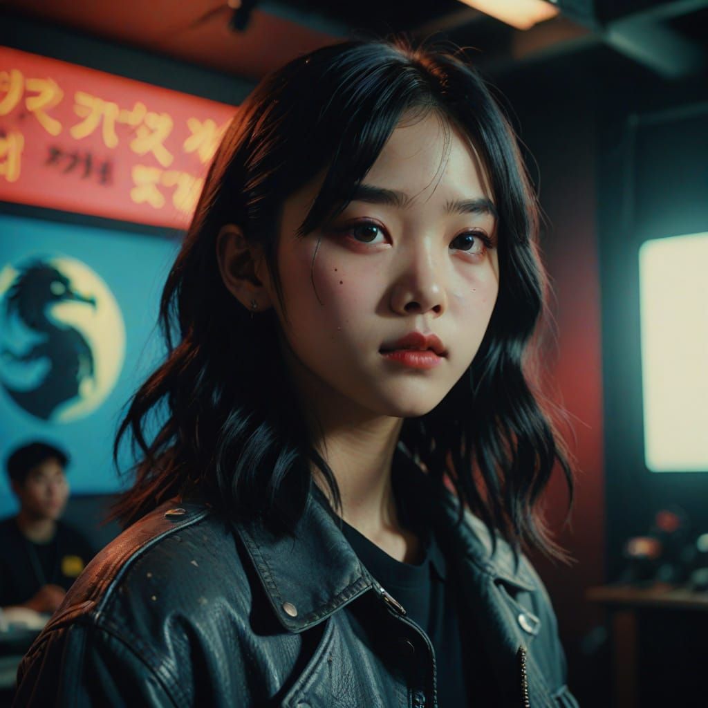 K-Pop Idol Poses in Studio with Dreamy Multi-Colored Light