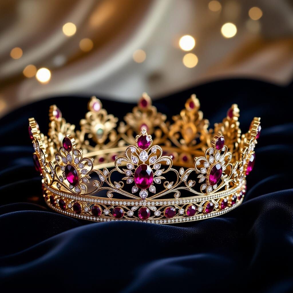 Ornate Crown and Tiara on Velvet