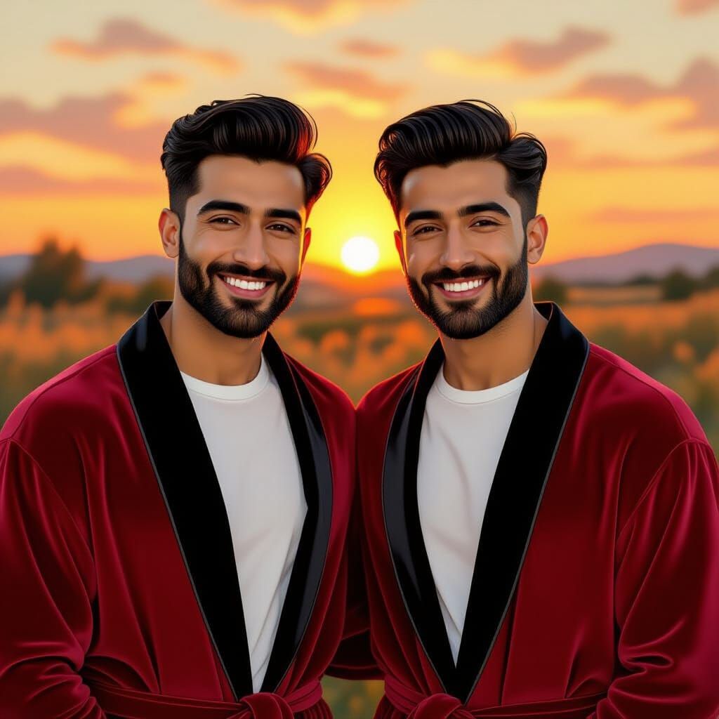 Two Handsome Men in an Impressionist Landscape