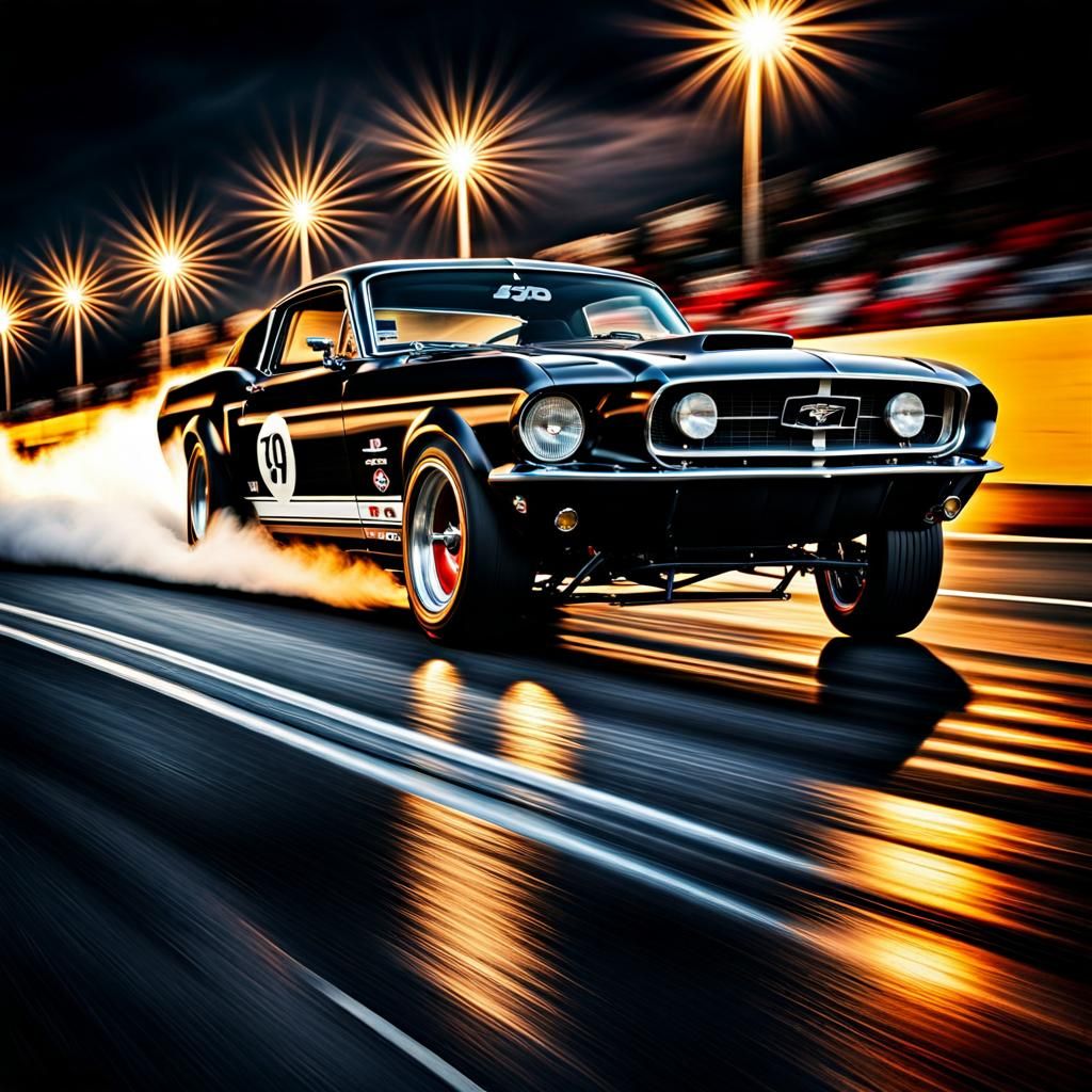 1967 Ford Mustang Races Down Drag Strip