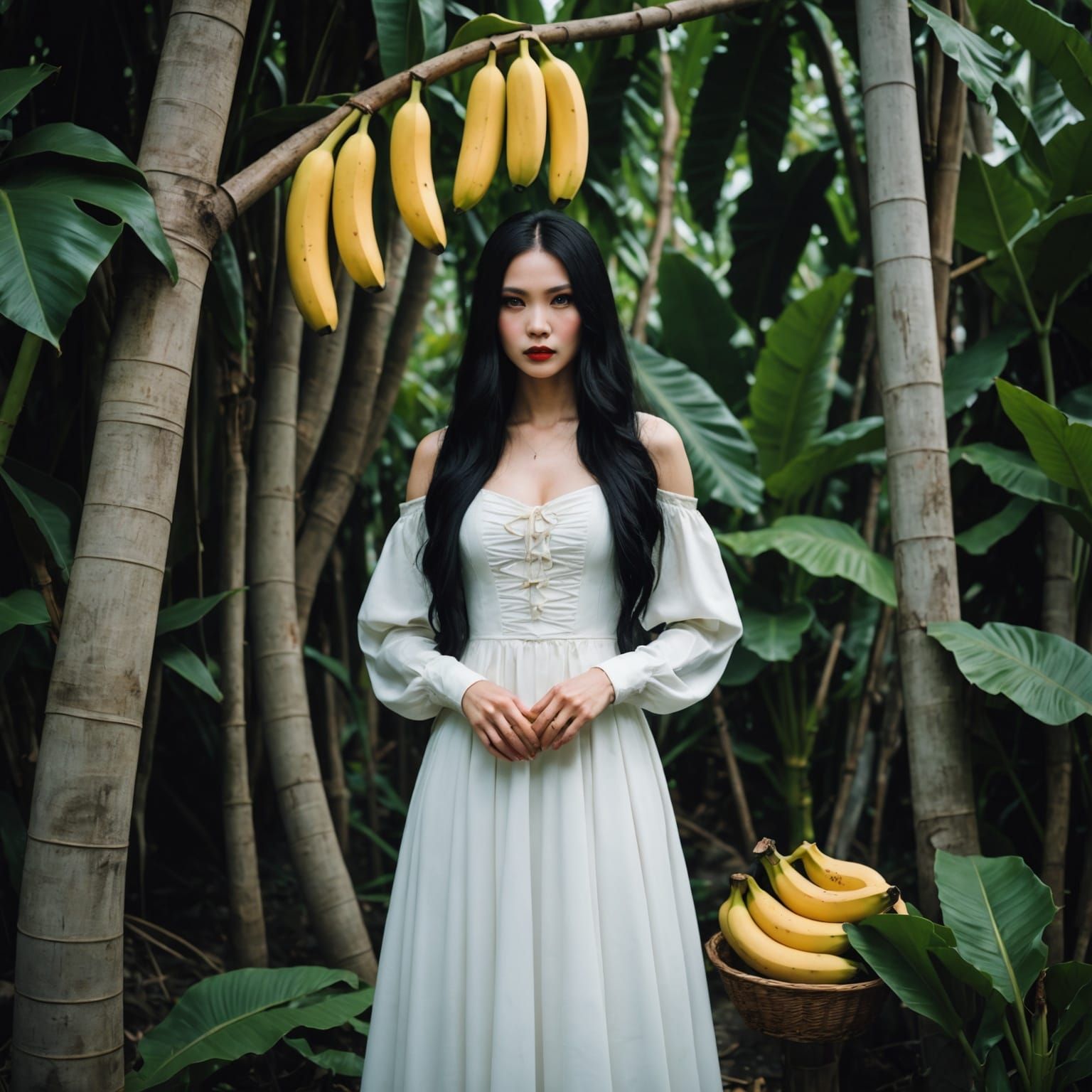 Asian Vampire with Long Hair by Banana Tree