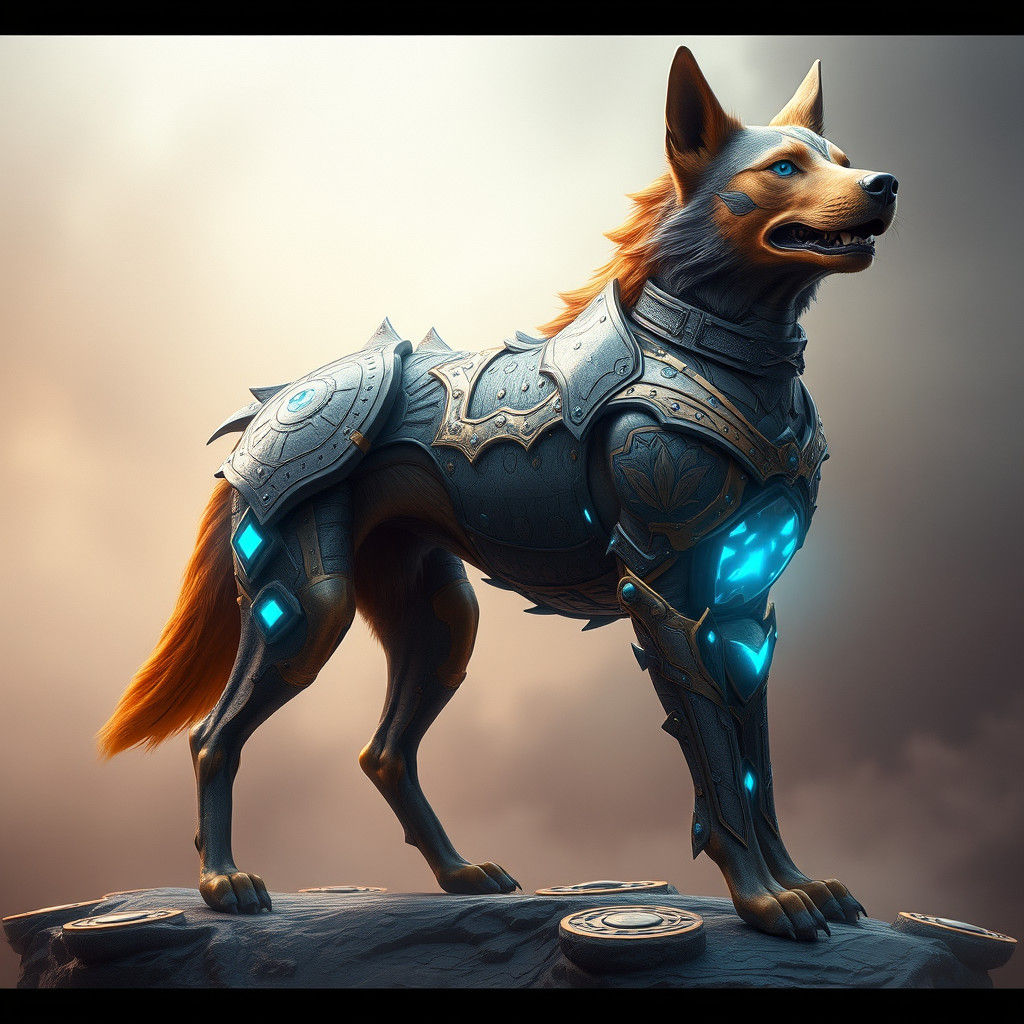 Armored Canine in Ornate Iron with Glowing Accents