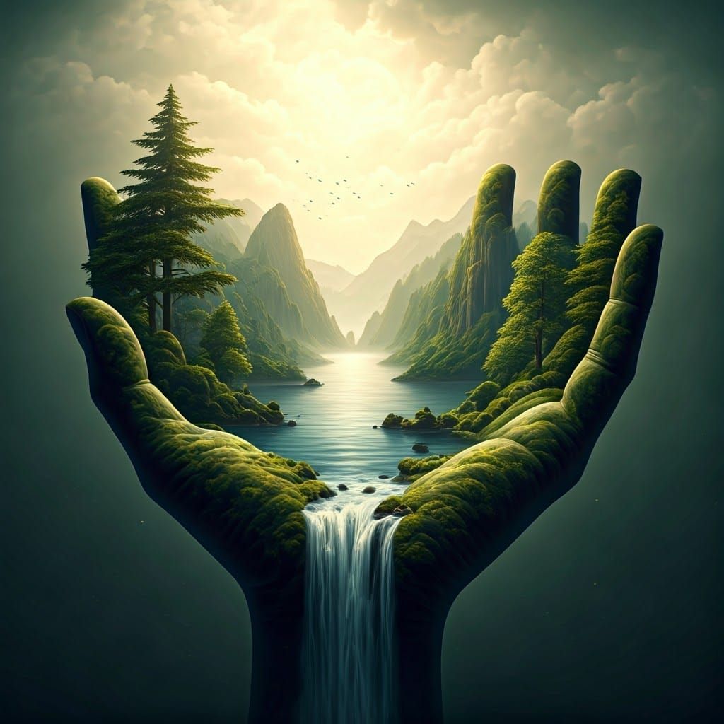 Surreal Hand Landscape in Dreamy Golden Light
