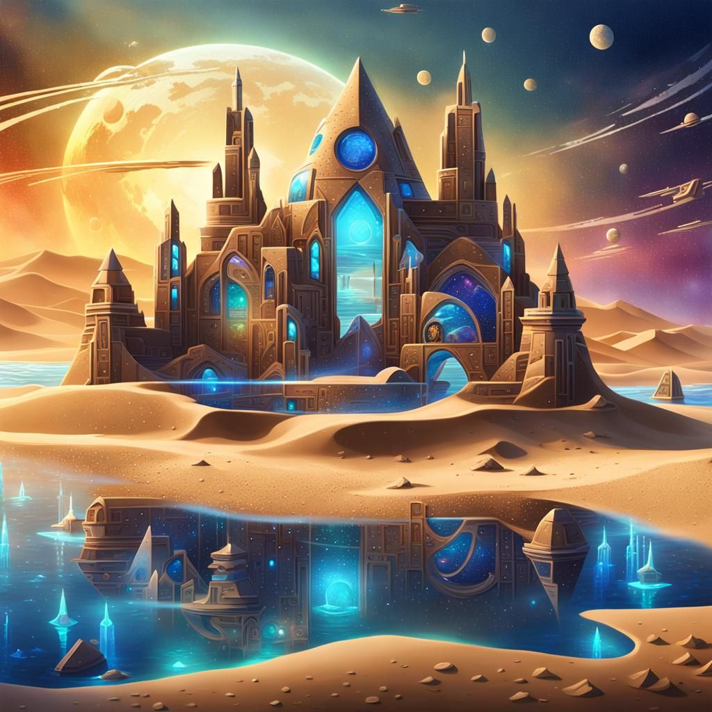 Futuristic Sandcastle Concept Art with Sci-Fi Elements
