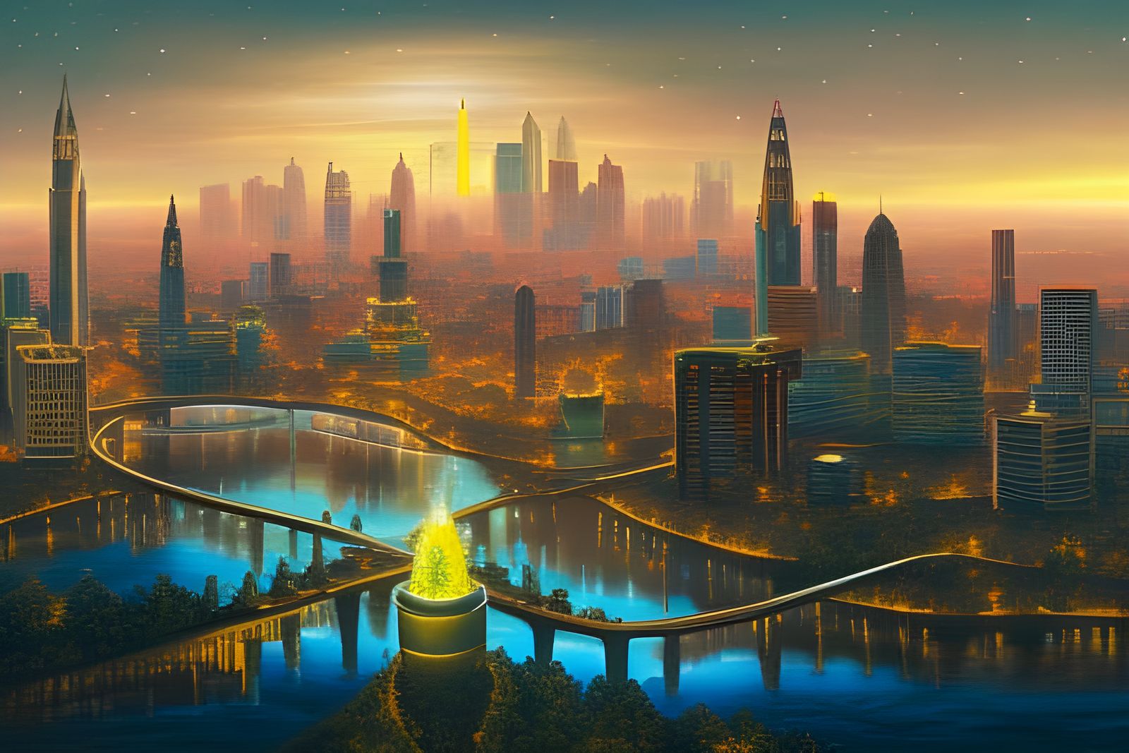 Sci-Fi Columbus Ohio Skyline at Twilight