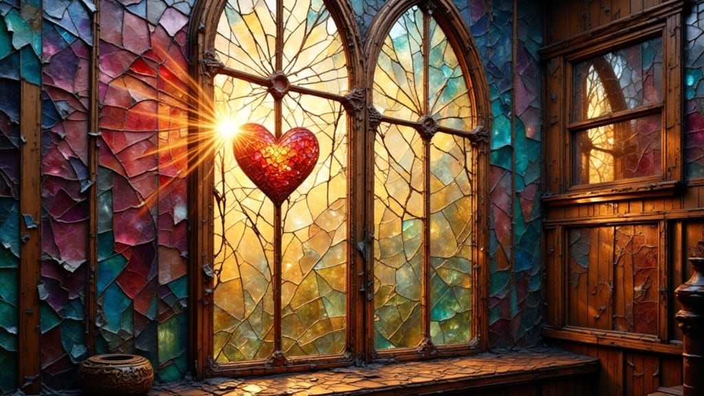 Stained Glass Heart: Rainbow Light Reflections