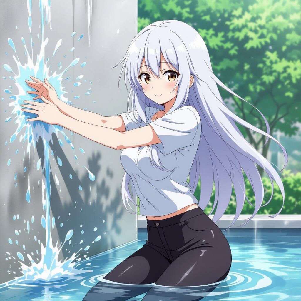 Anime Girl Splashing Water in Shinkai-esque Style