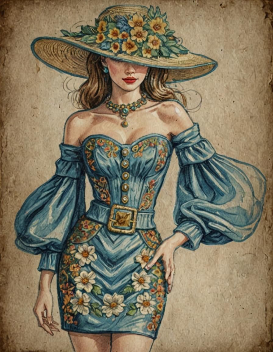 Mannequin in Floral Embroidered Outfit, Photorealistic Style