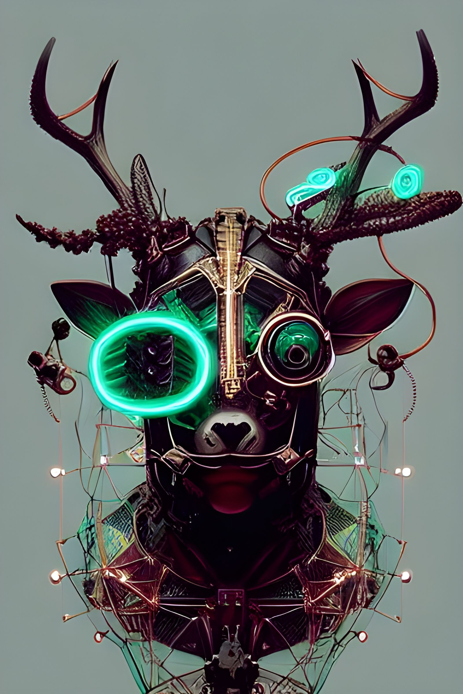 Steampunk Robot Deer Portrait with Neon Lights