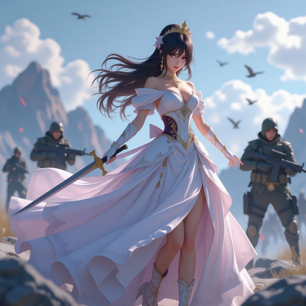 Princess in Gown Fights Modern Warfare in Anime 3D Style