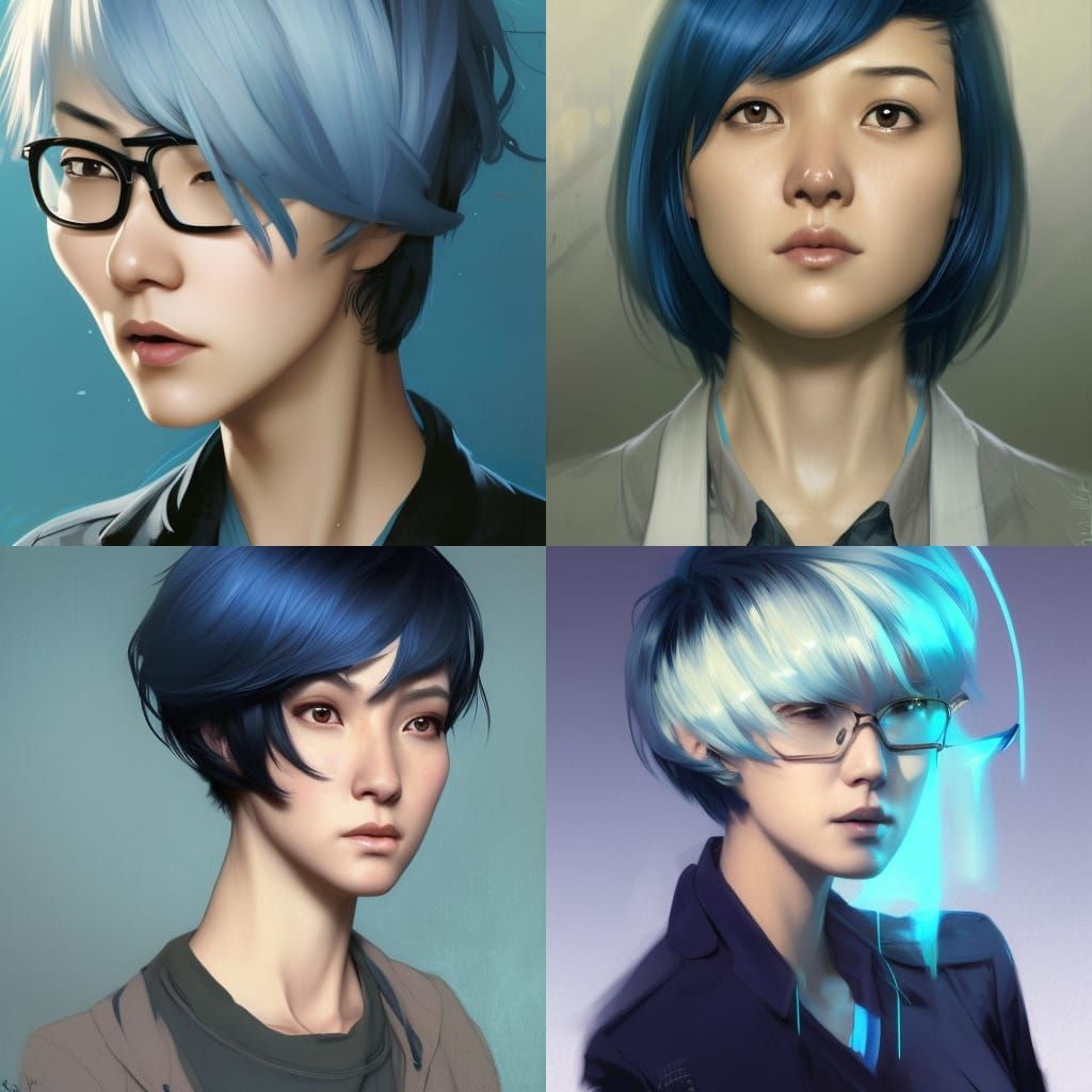 Blue-Haired Detective Portrait in Detailed Concept Art