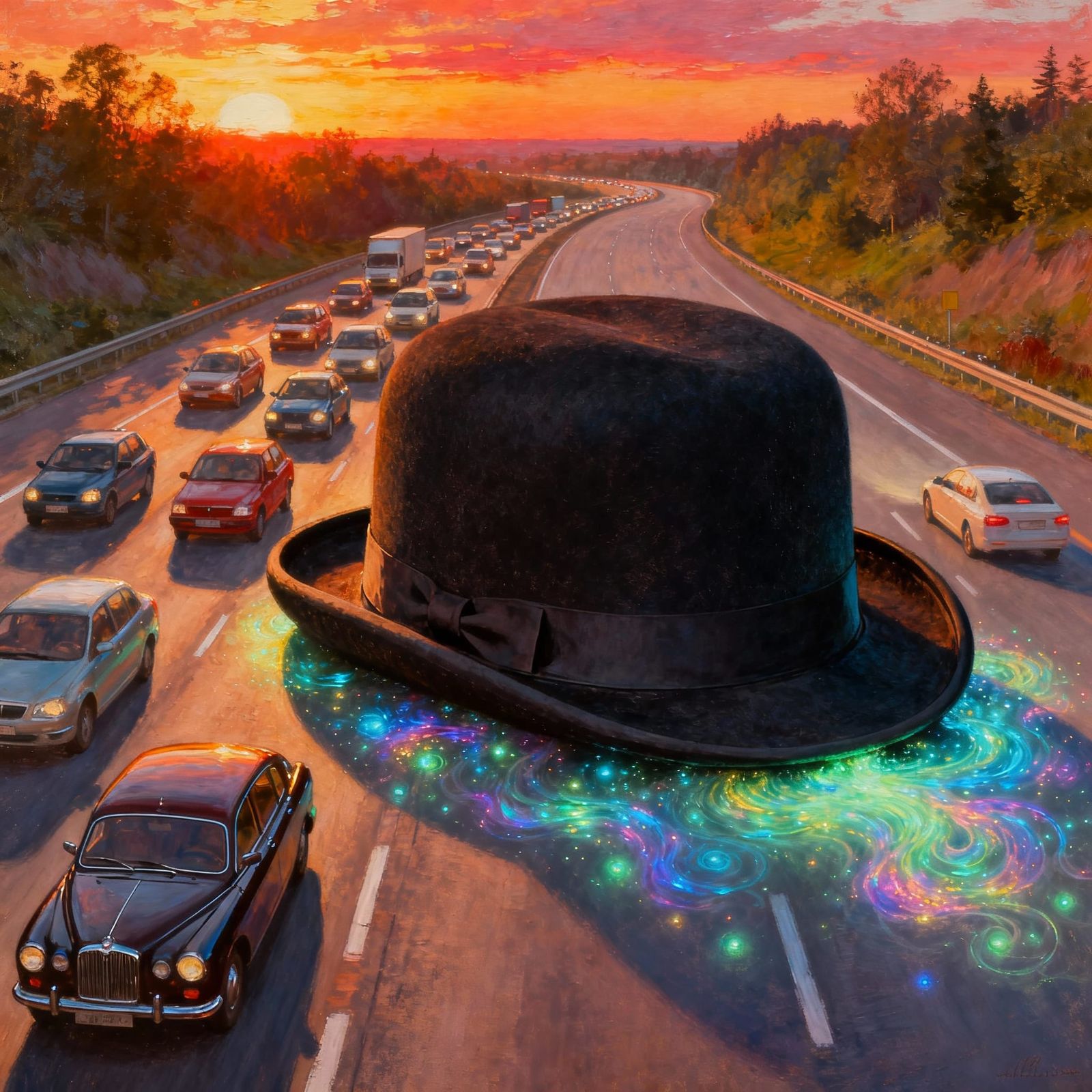 Giant Bowler Hat Causes Traffic Jam on Highway