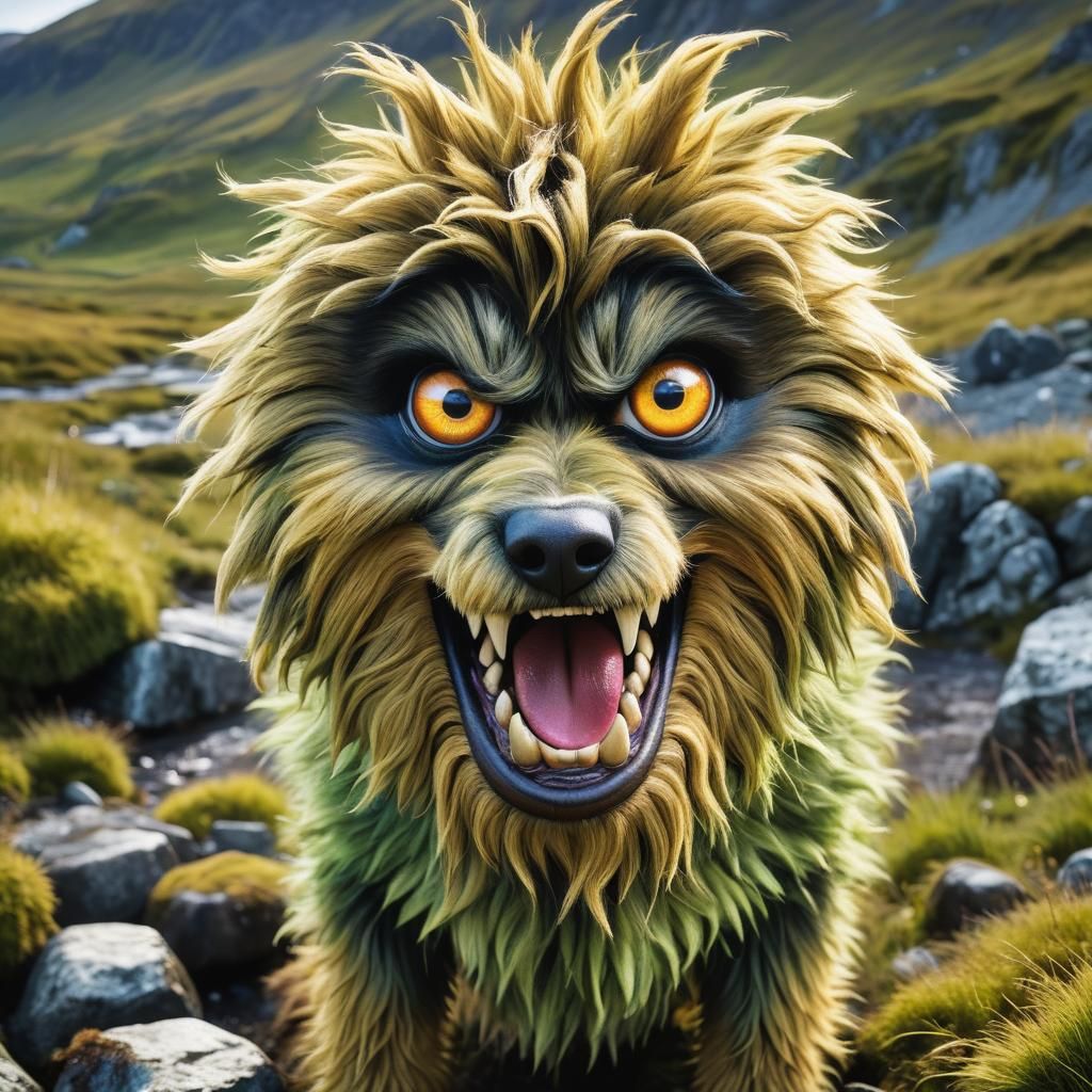 Strange Shaggy Creature with Vibrant Eyes