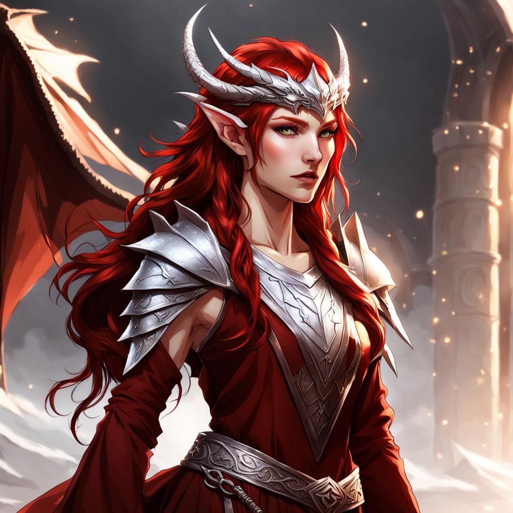 Half-Elf Dragon Princess with Red Dragon