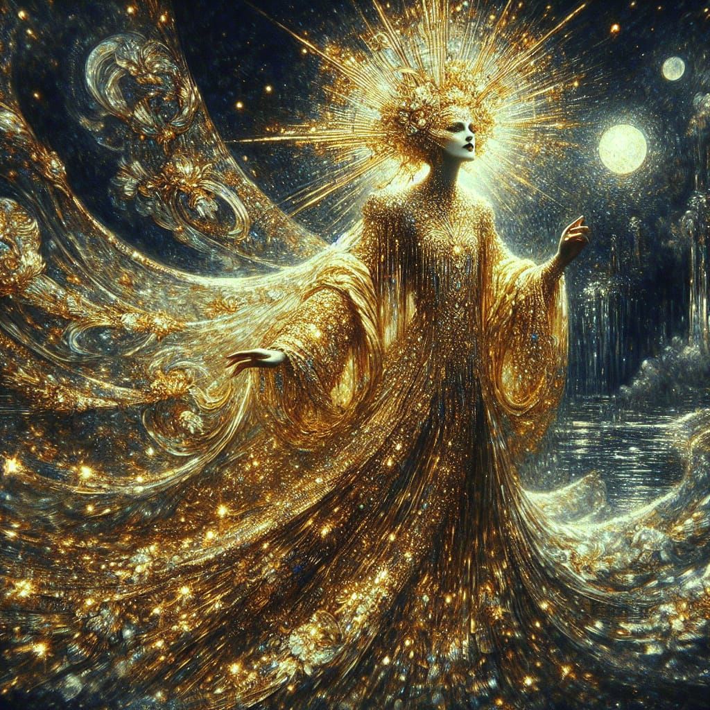 Radiant Moon Fairy in Opulent Gold Gown