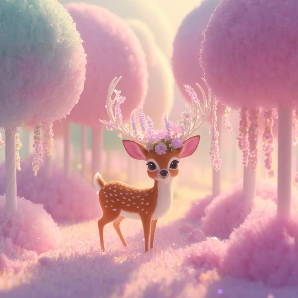 Whimsical Forest Deer in Pastel Paradise