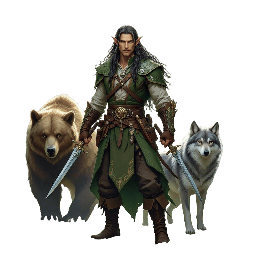 Forest Elf Druid with Animal Companions