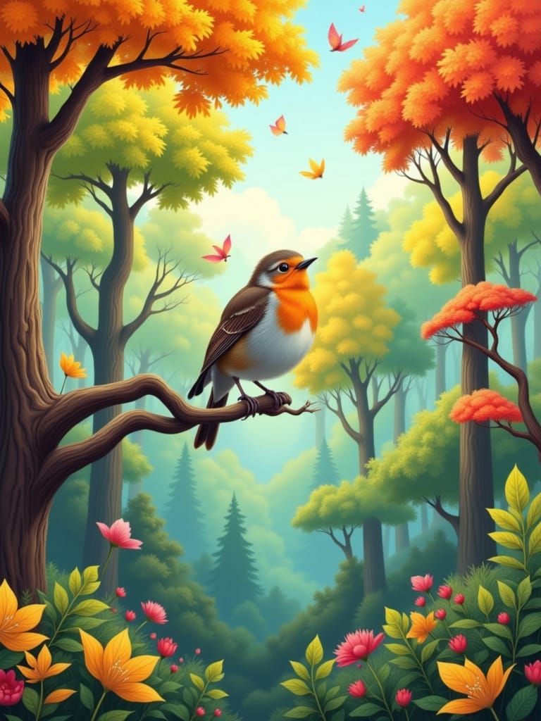 Proud Robin in Whimsical Comic Style