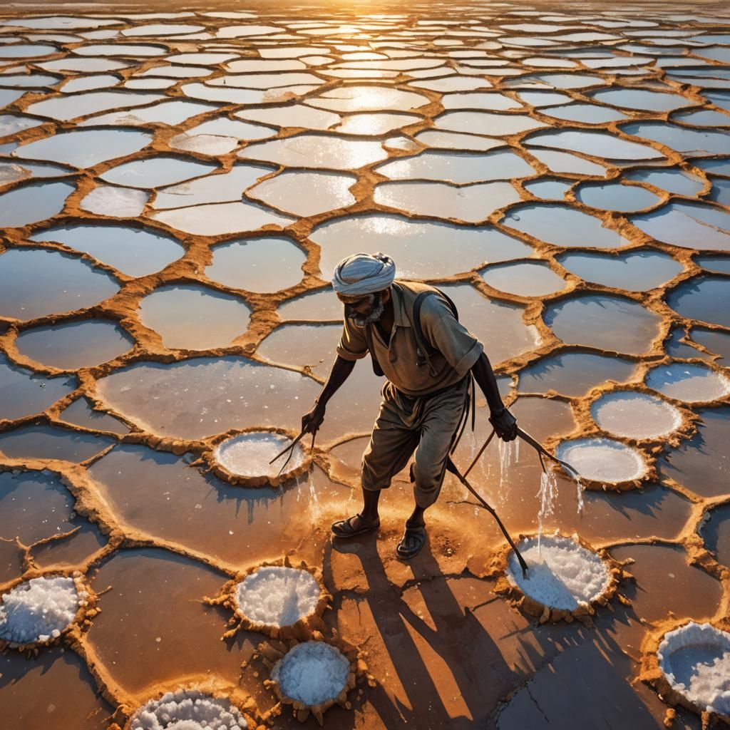 Indian Salt Farmer in Comic Book Style
