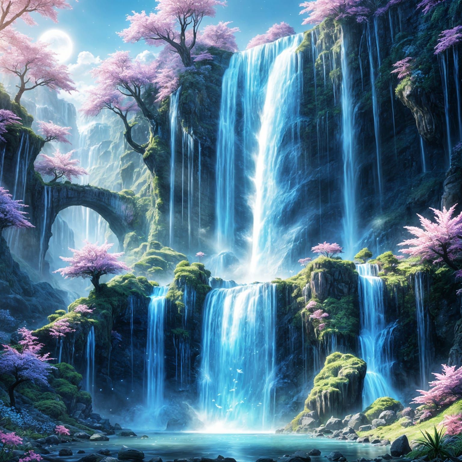 Magical Fairy Waterfall with Luminous Details