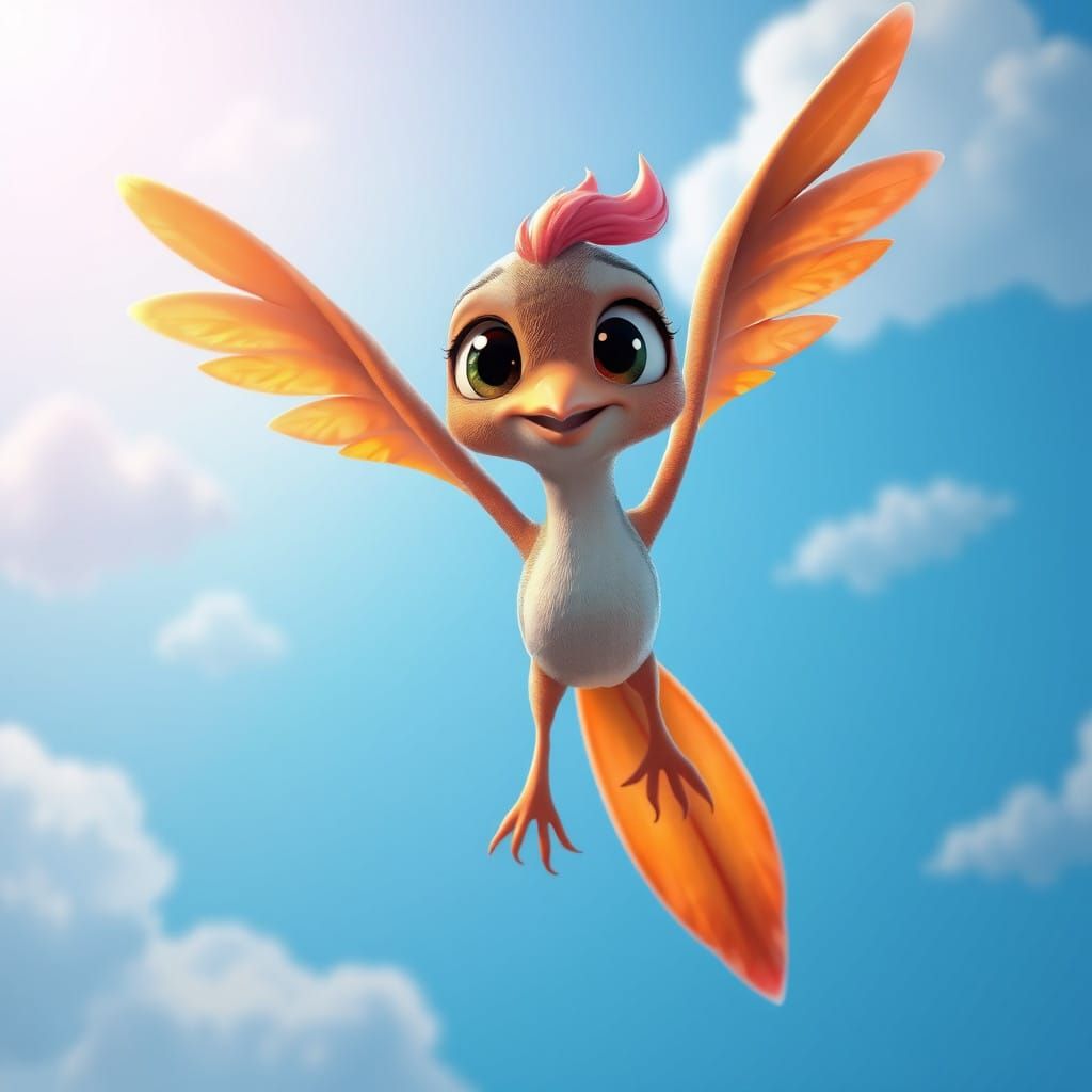 Whimsical Winged Creature Soars Through a Radiant Sky