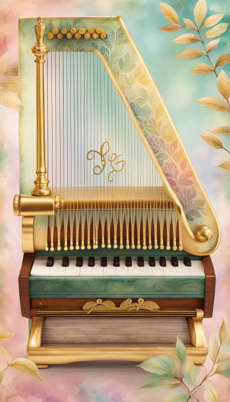 Antique Autoharp with Pastel Watercolor Texture