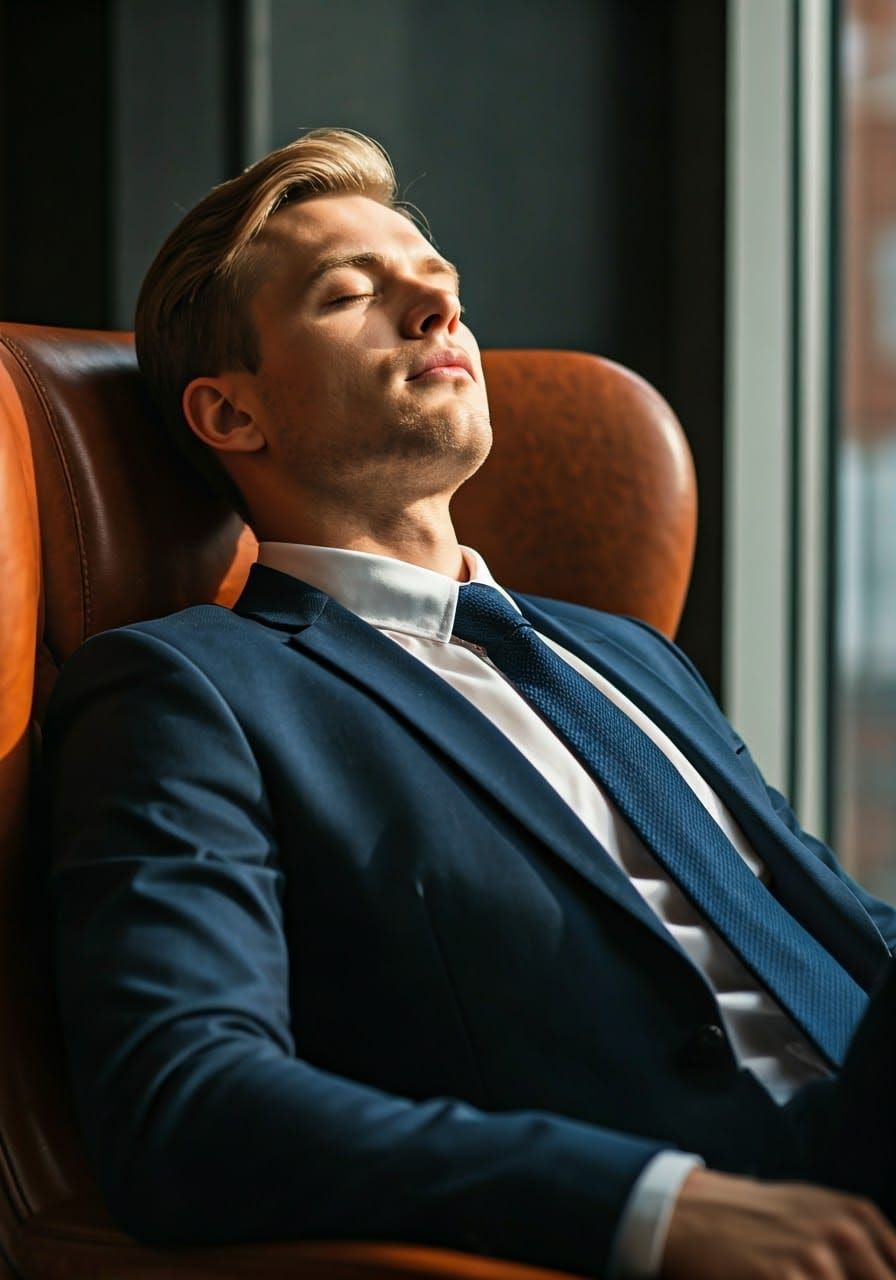 CEO's Power Nap in Modern Office, Cinematic Style