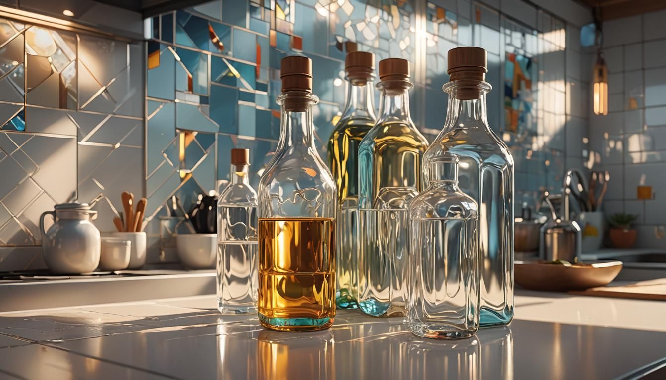 Oil Bottle on Counter in Vibrant 3D Anime Style