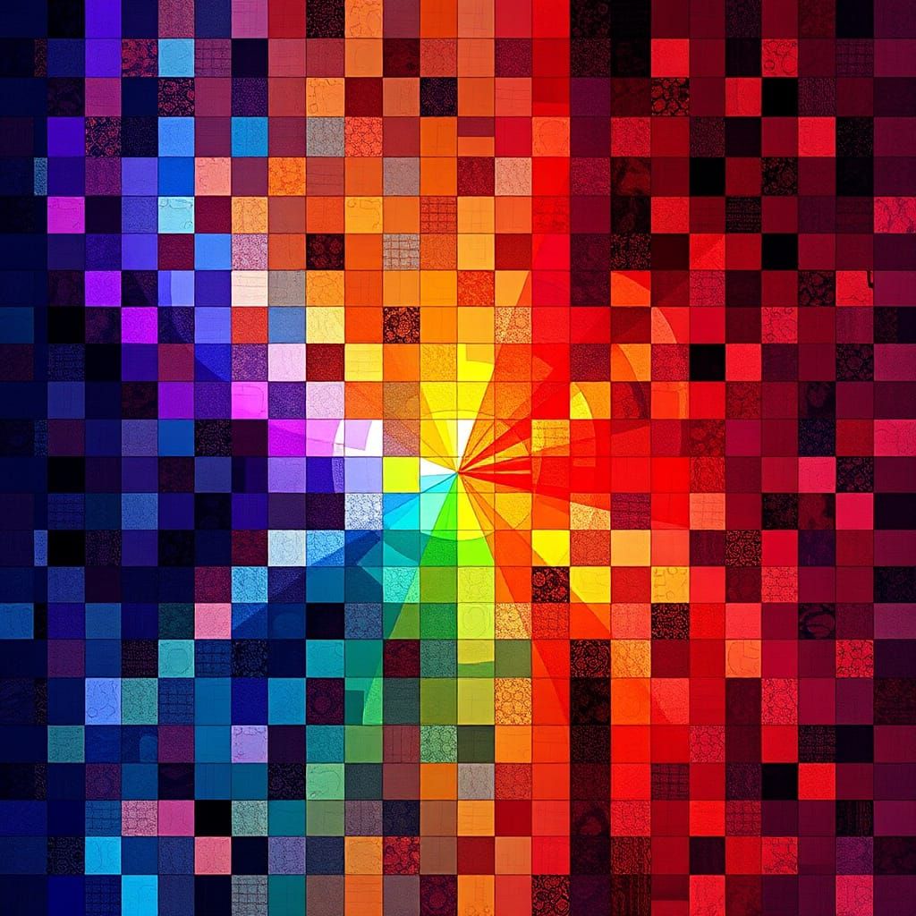 Abstract Cubist Mosaic with Rainbow Fractal Gradient
