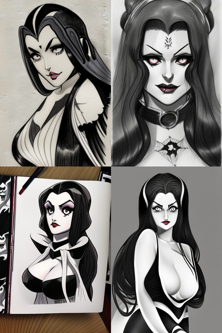 Lily Munster in Anime Style Pencil Sketch