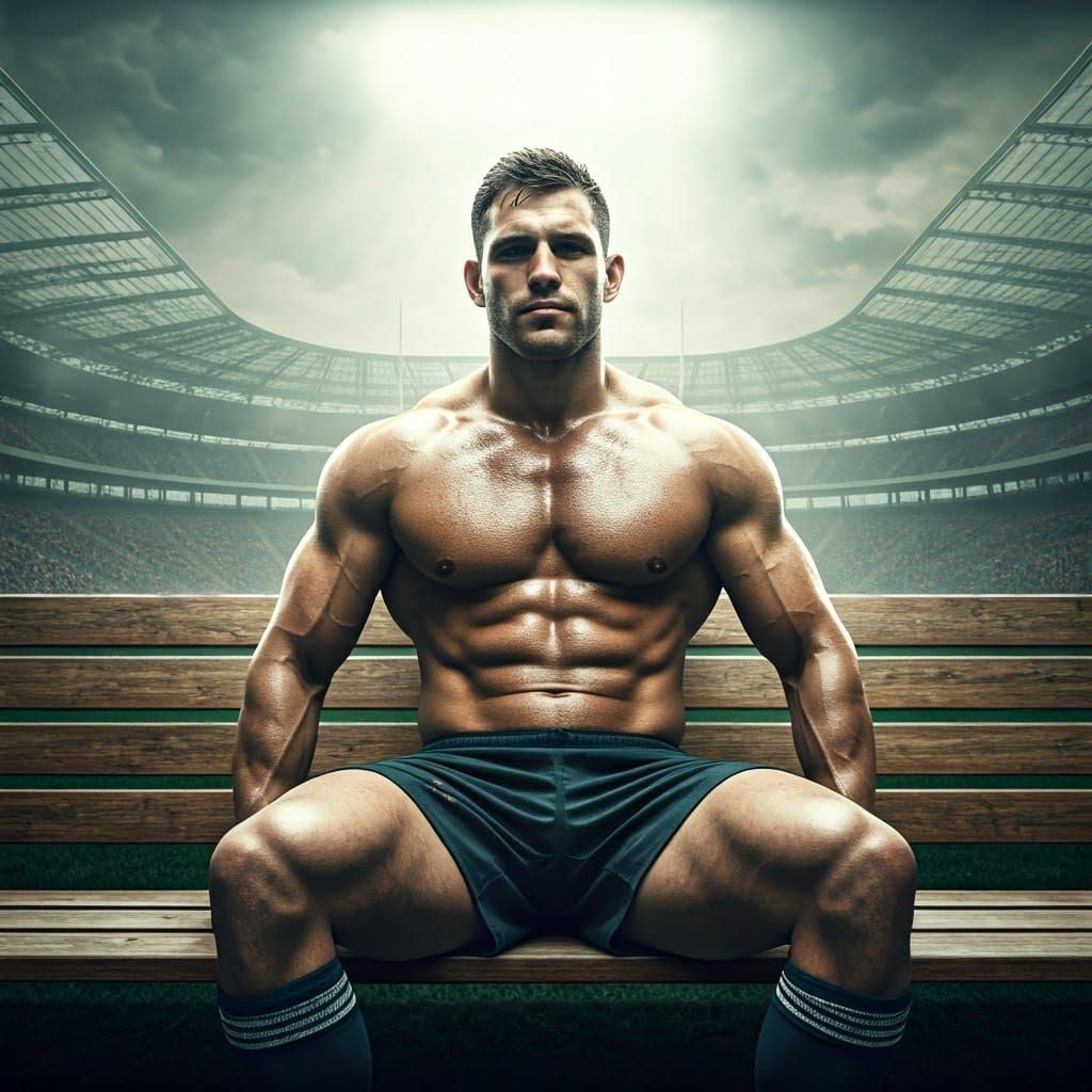 Rugged Rugby Player in Ethereal Stadium Light