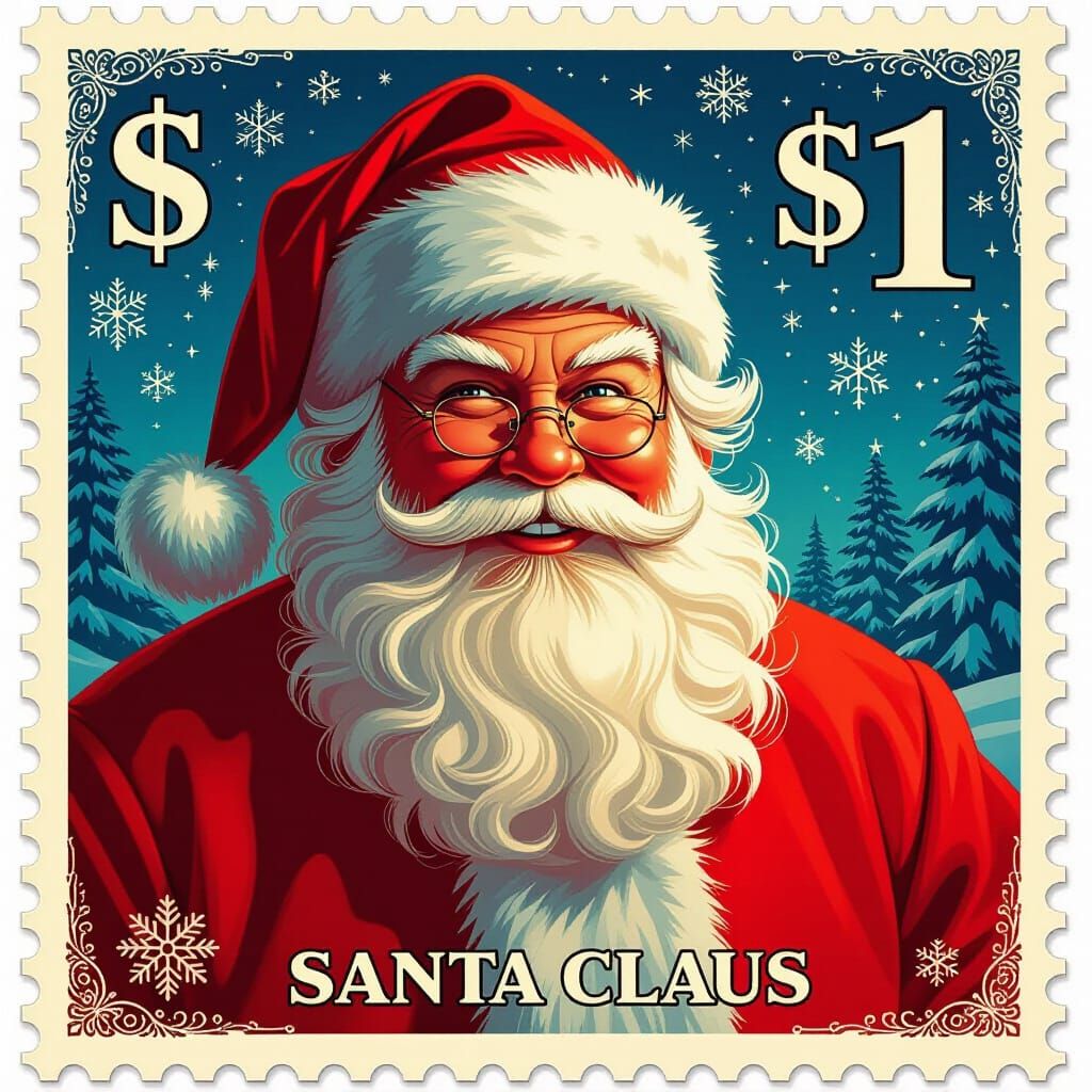 Santa Claus Postage Stamp: Detailed Matte Painting in 8K